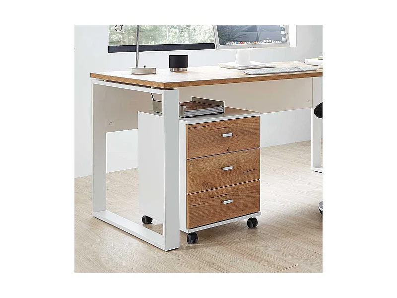 Rollcontainer in Weiß Eichefarben