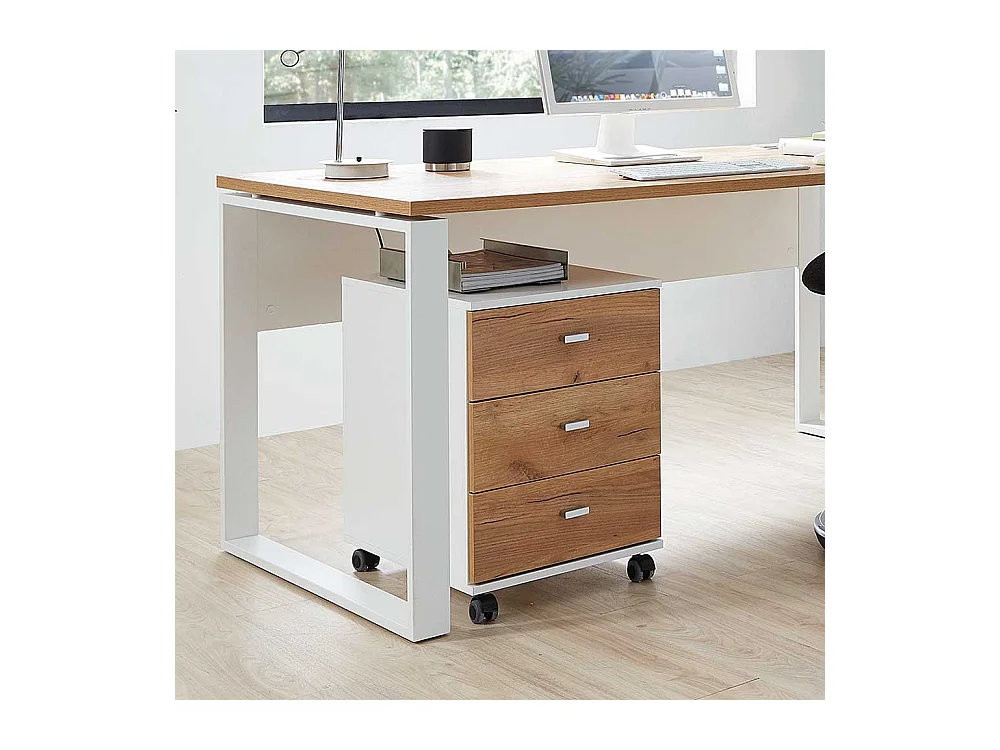 Rollcontainer in Weiß Eichefarben