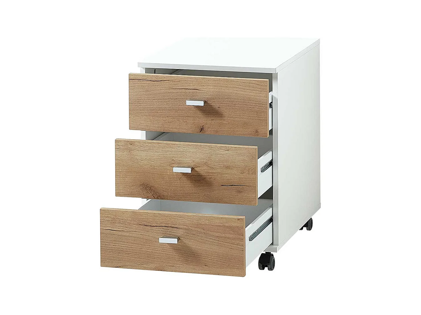 Rollcontainer in Weiß Eichefarben