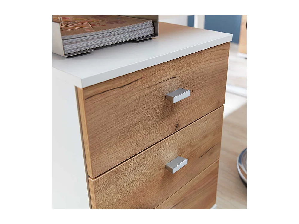 Rollcontainer in Weiß Eichefarben