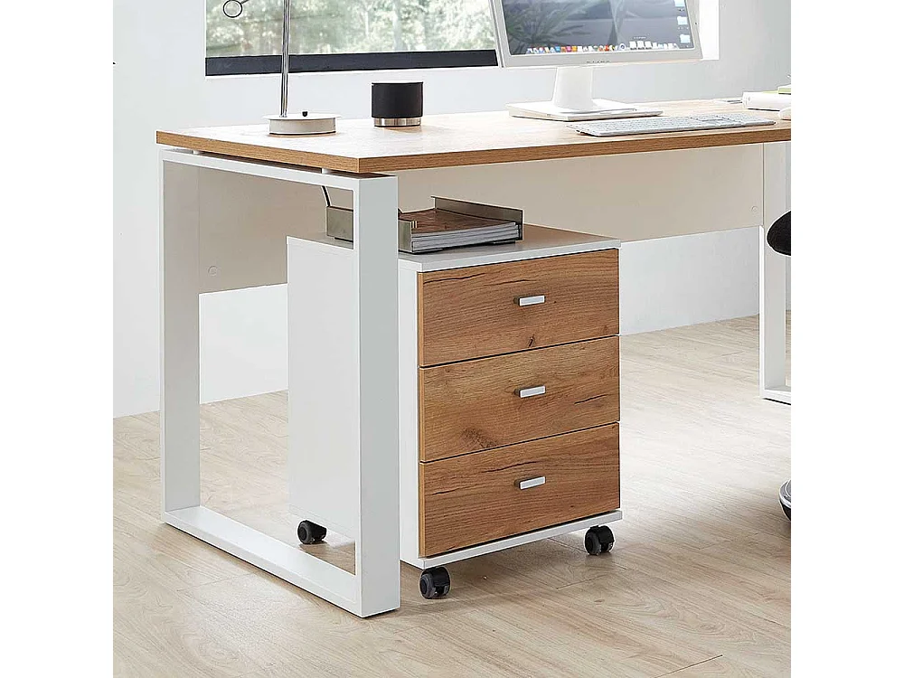 Rollcontainer in Weiß Eichefarben