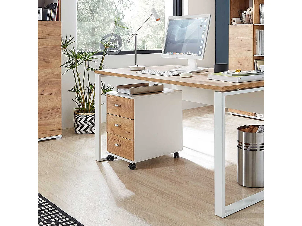 Rollcontainer in Weiß Eichefarben