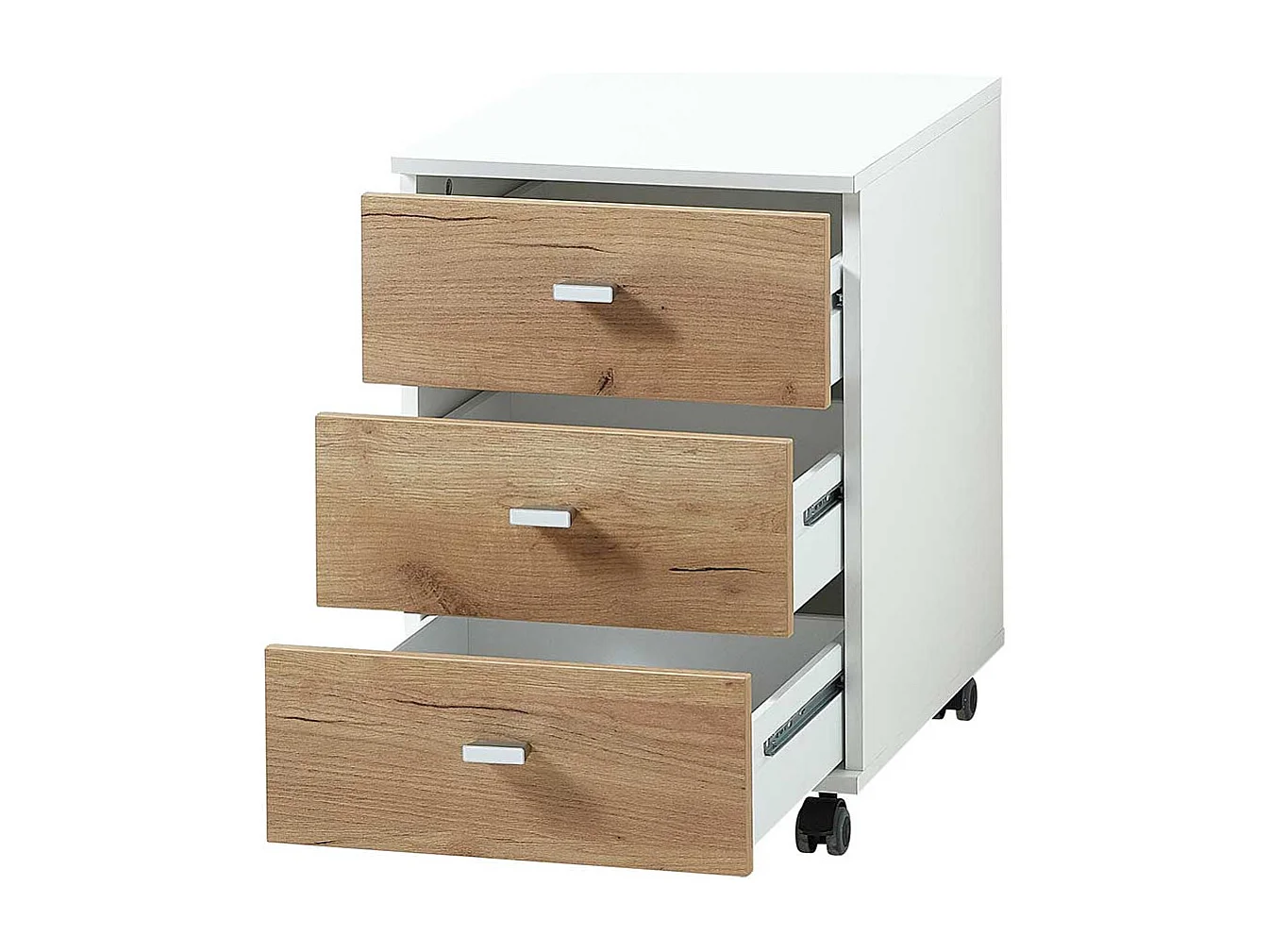 Rollcontainer in Weiß Eichefarben