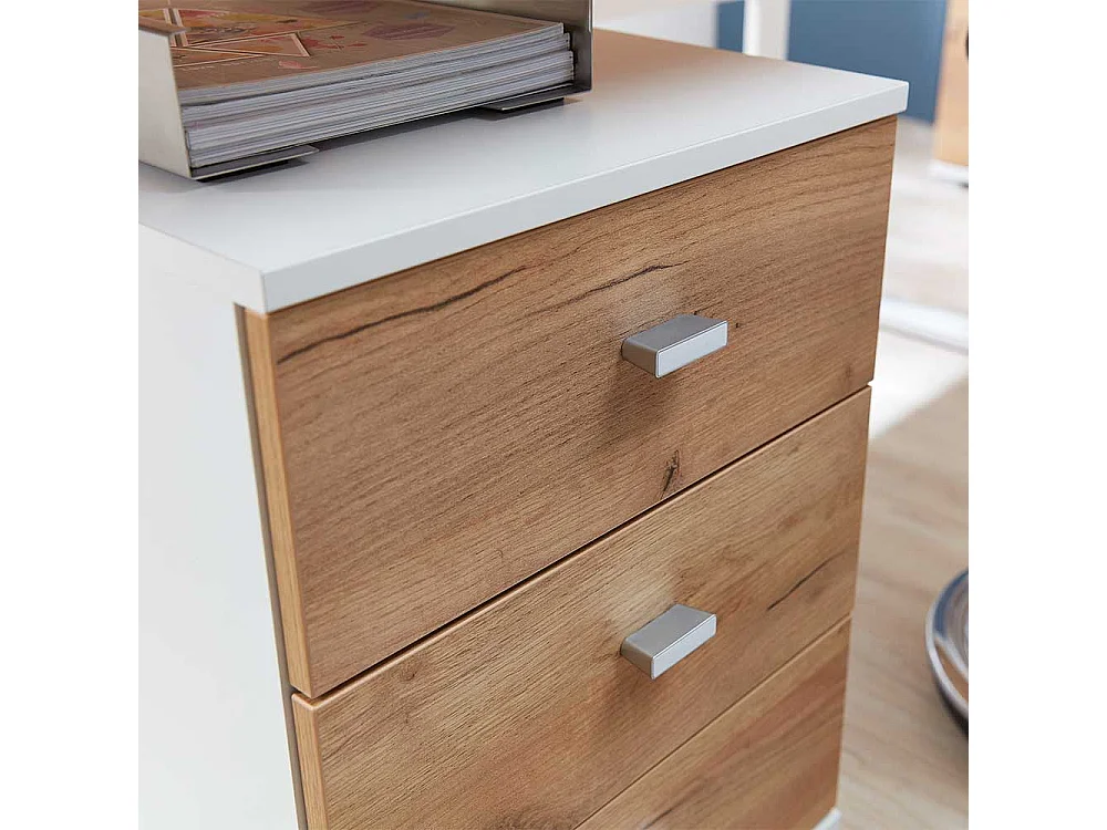 Rollcontainer in Weiß Eichefarben