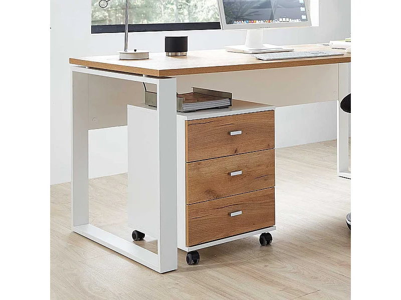 Rollcontainer in Weiß Eichefarben