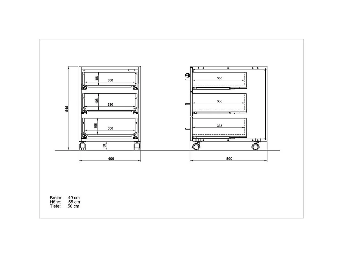 Schreibtischrollcontainer in Weiß und Wildeiche Optik Glas beschichtet