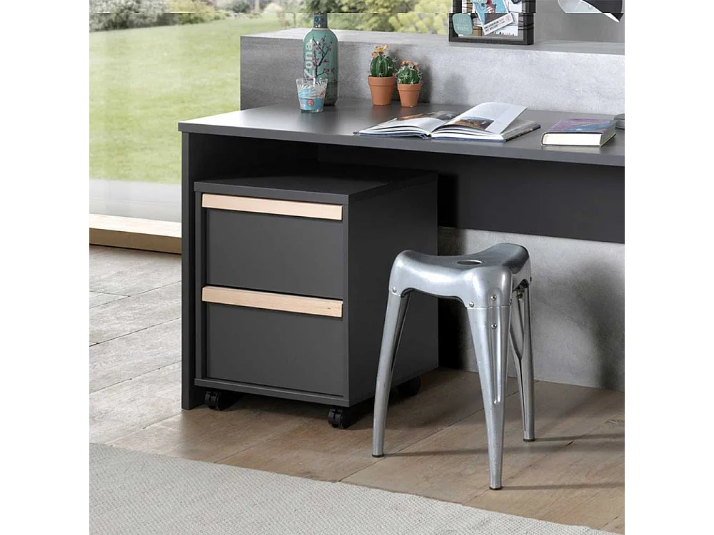 Schreibtischcontainer in Anthrazit und Buche zwei Schubladen