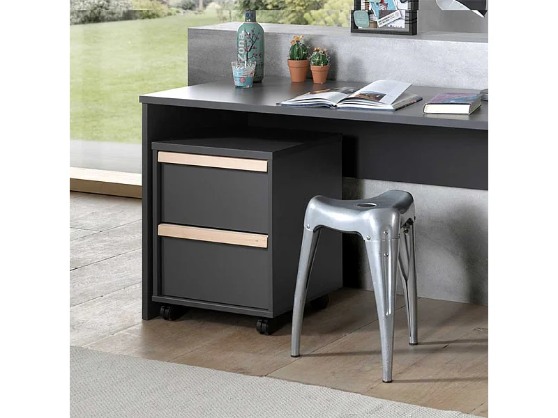 Schreibtischcontainer in Anthrazit und Buche zwei Schubladen