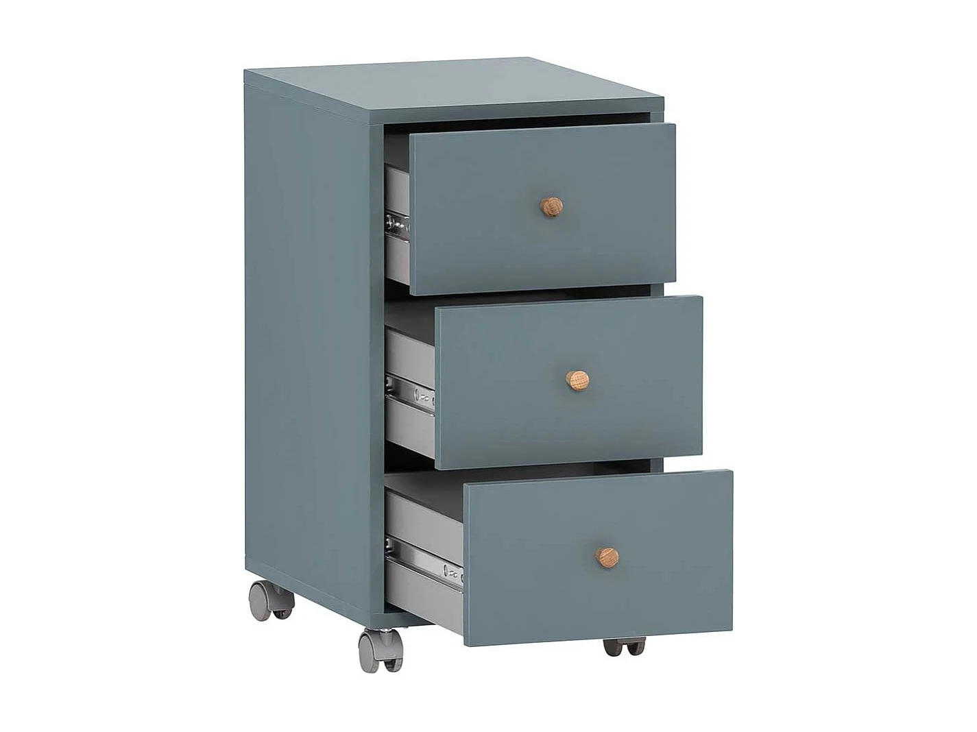 Schreibtischcontainer in Petrol und Eichefarben drei Schubladen