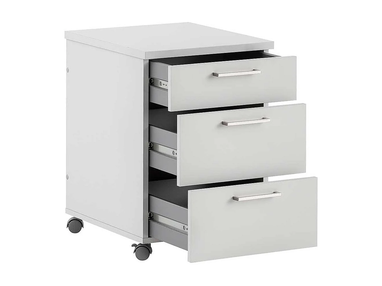 Schreibtischrollcontainer in Lichtgrau drei Schubladen