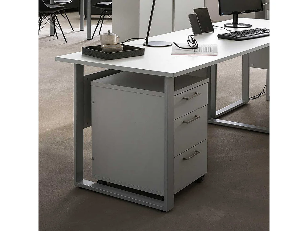 Schreibtischrollcontainer in Lichtgrau drei Schubladen