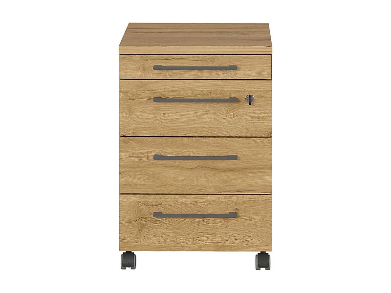 Schreibtischrollcontainer in Wildeichefarben und Dunkelgrau abschließbar