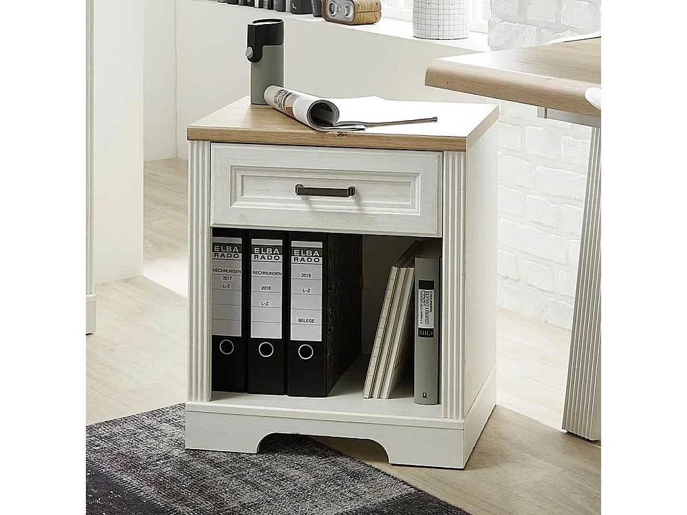 Schreibtischcontainer in Weiß & Eichefarben 1 Schublade 1 Aktenfach