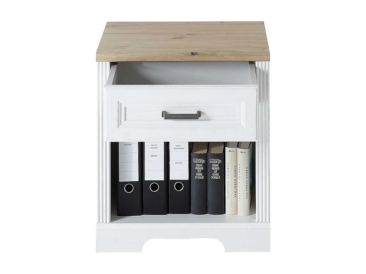 Schreibtischcontainer in Weiß & Eichefarben 1 Schublade 1 Aktenfach