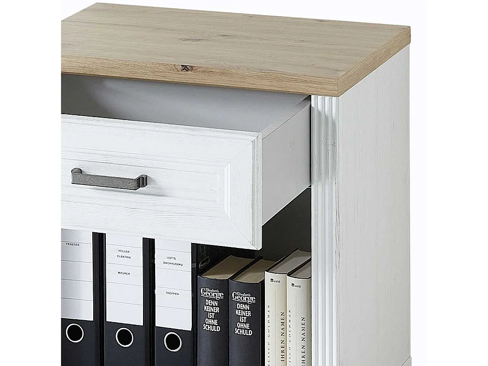 Schreibtischcontainer in Weiß & Eichefarben 1 Schublade 1 Aktenfach