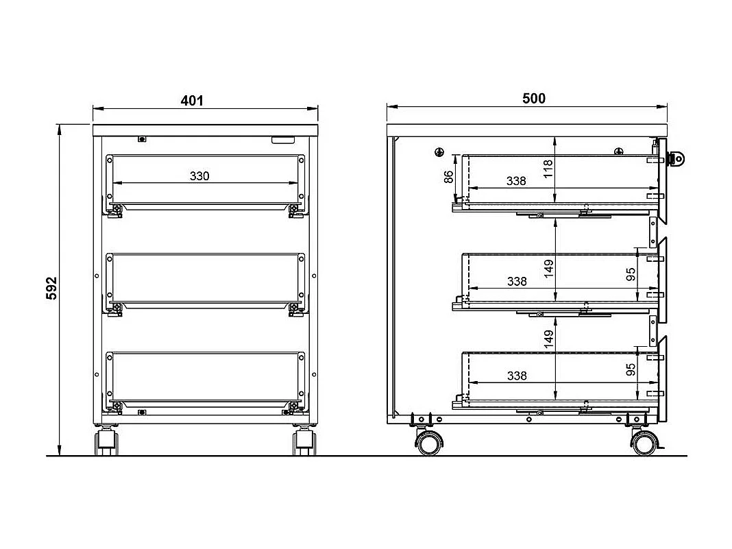 Schreibtisch Container mit drei Schubladen Wildeichefarben