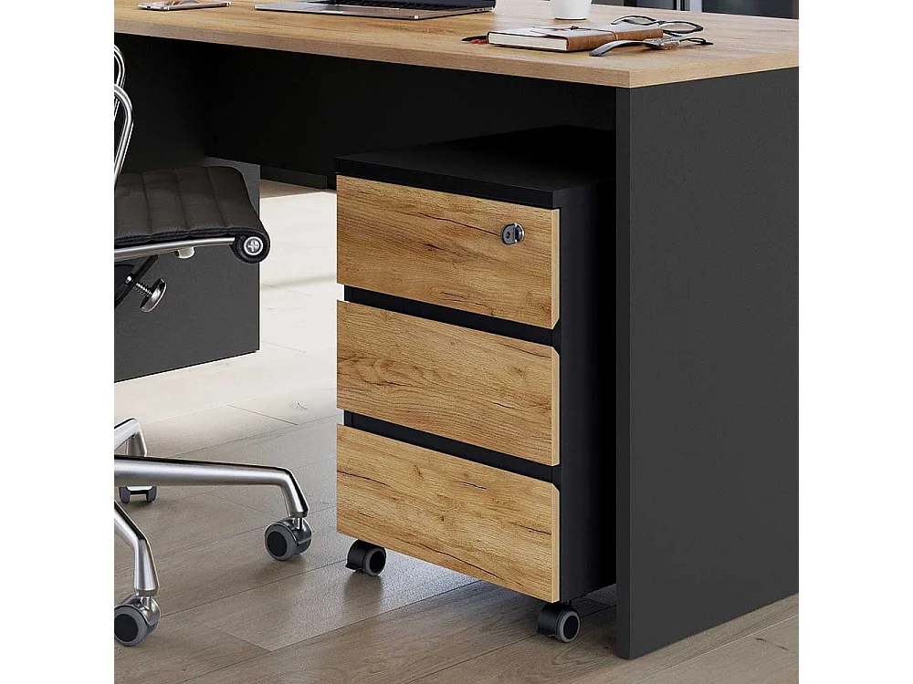 Schreibtisch Container mit drei Schubladen Wildeichefarben