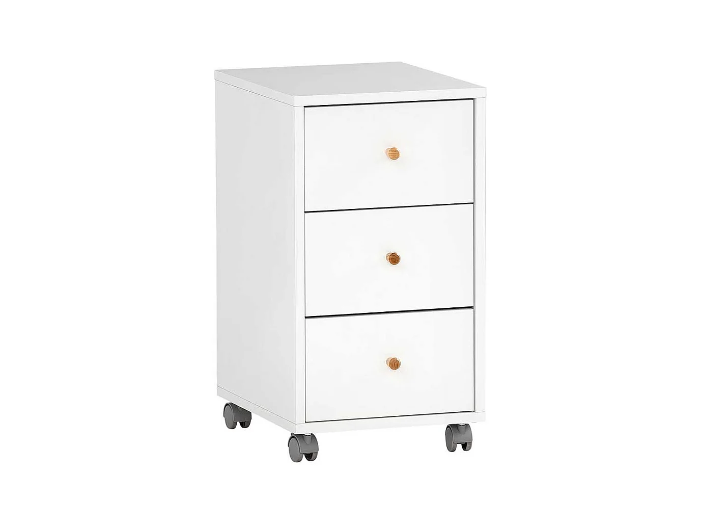 Bürorollcontainer weiß und Eichefarben drei Schubladen
