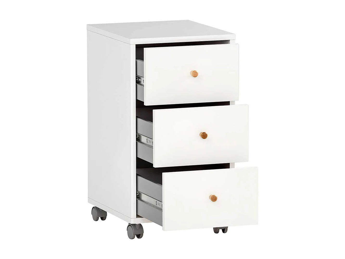 Bürorollcontainer weiß und Eichefarben drei Schubladen