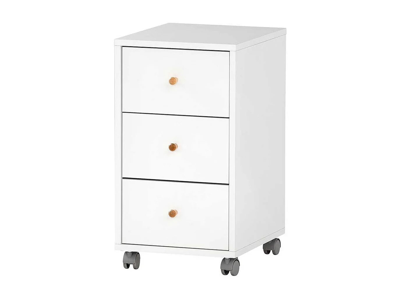 Bürorollcontainer weiß und Eichefarben drei Schubladen