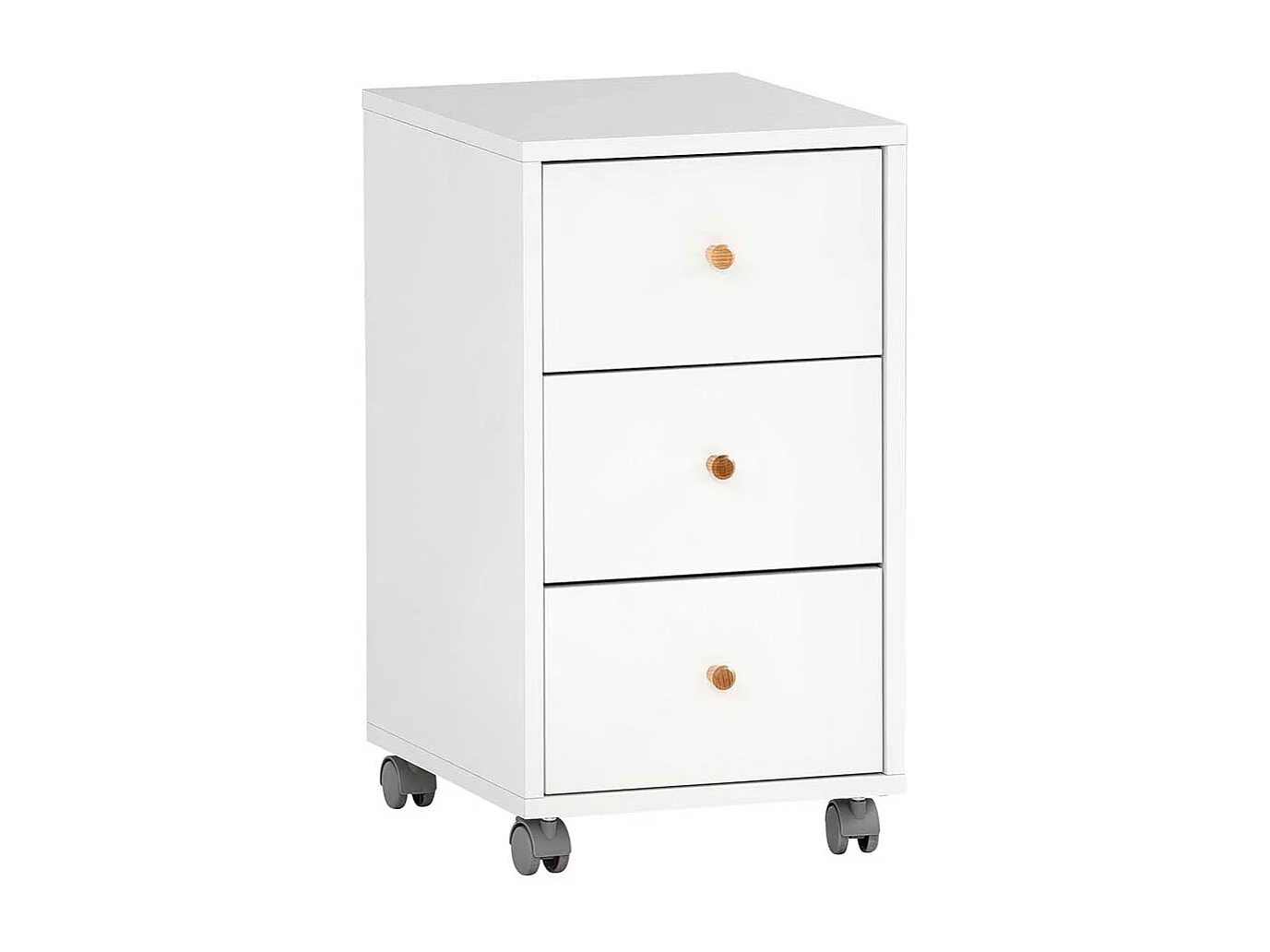 Bürorollcontainer weiß und Eichefarben drei Schubladen