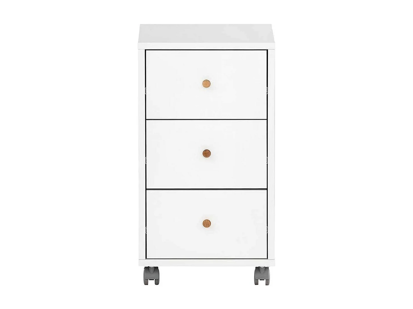 Bürorollcontainer weiß und Eichefarben drei Schubladen