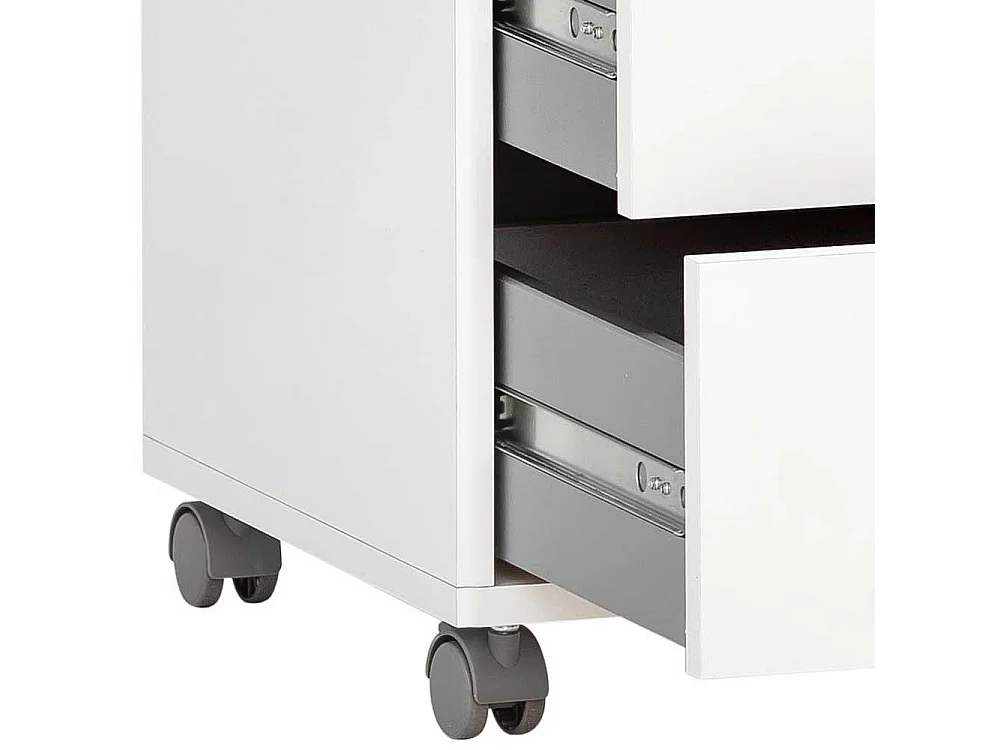 Bürorollcontainer weiß und Eichefarben drei Schubladen