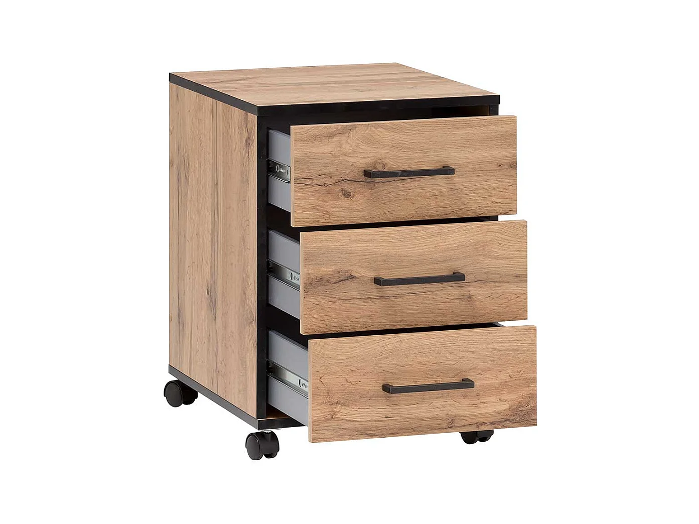 Schreibtischrollcontainer mit drei Schubladen 57 cm hoch