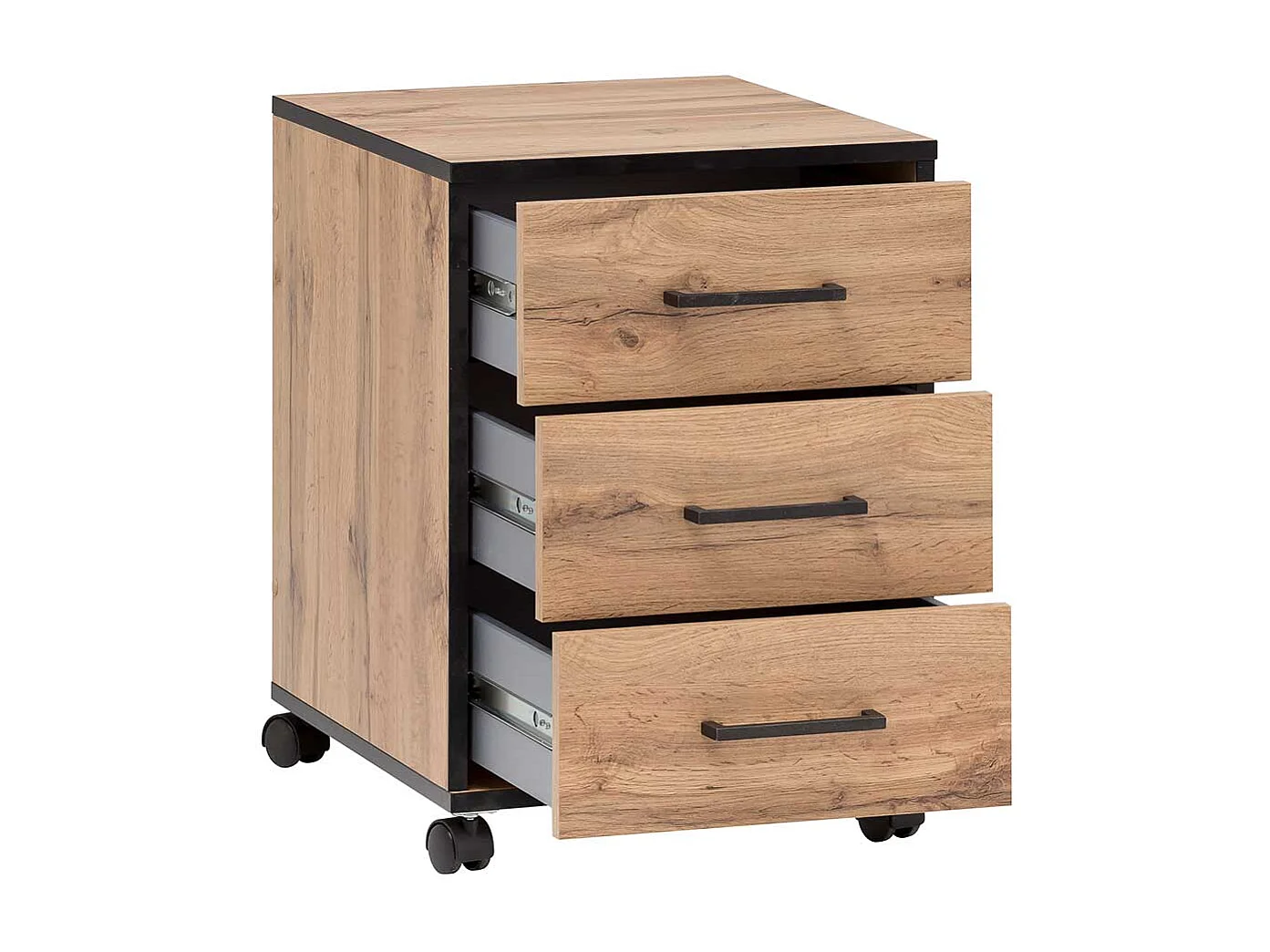 Schreibtischrollcontainer mit drei Schubladen 57 cm hoch