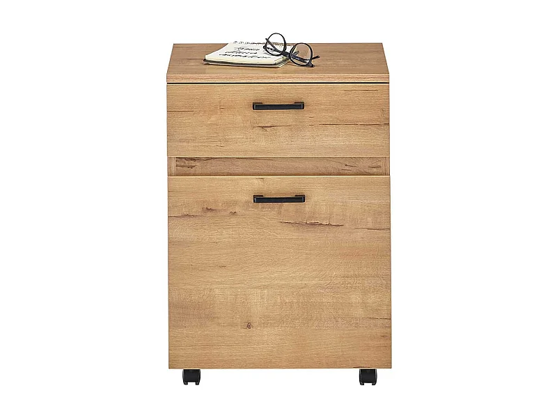 Schreibtischrollcontainer in Wildeichefarben Metallgriffen