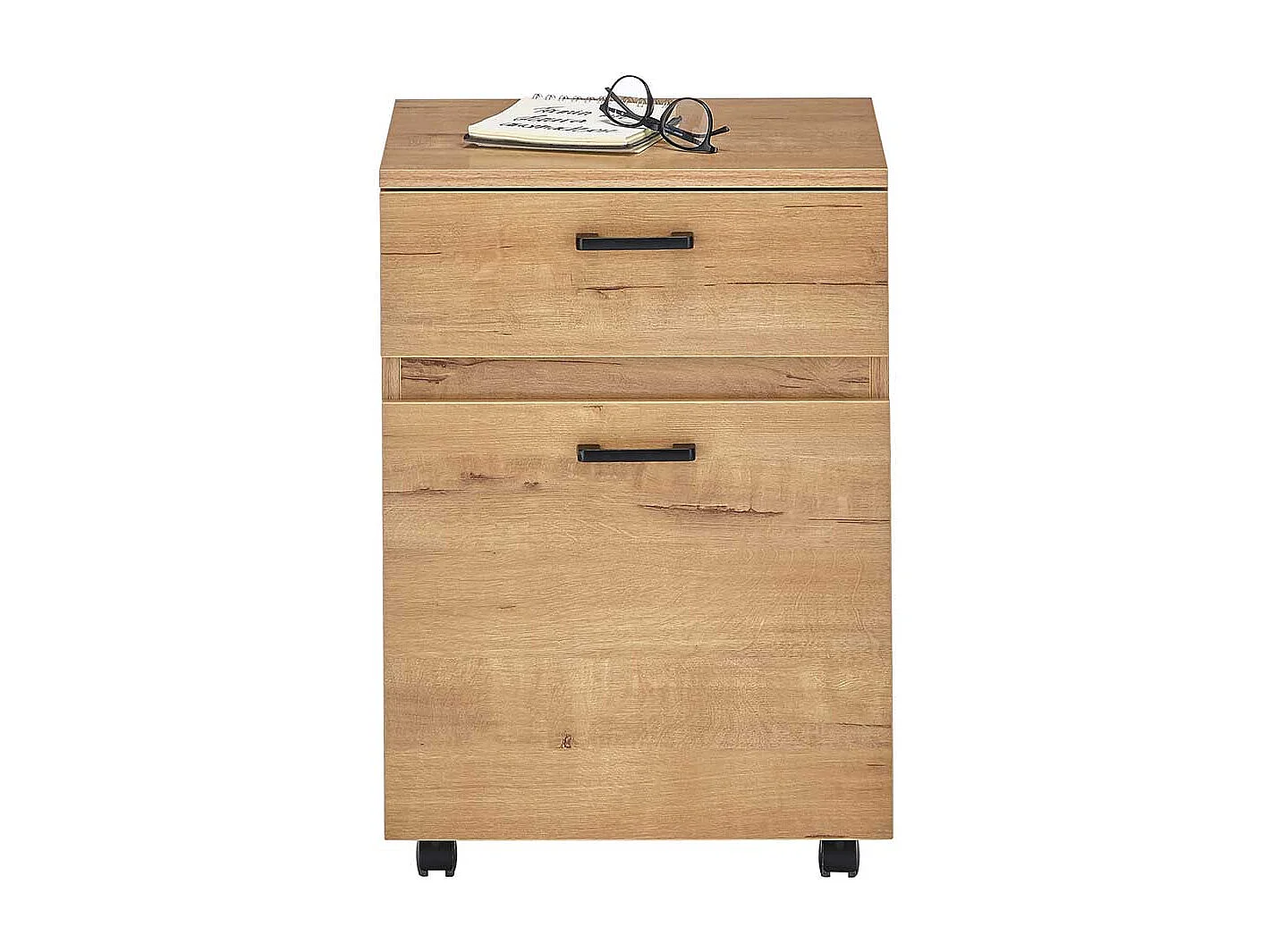 Schreibtischrollcontainer in Wildeichefarben Metallgriffen