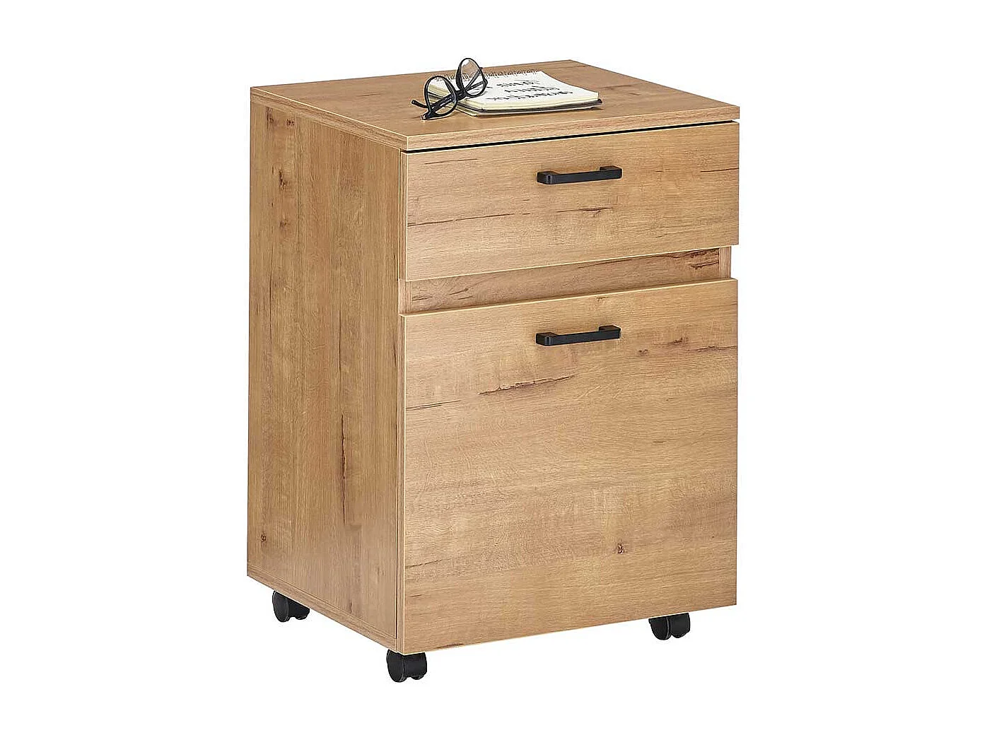 Schreibtischrollcontainer in Wildeichefarben Metallgriffen