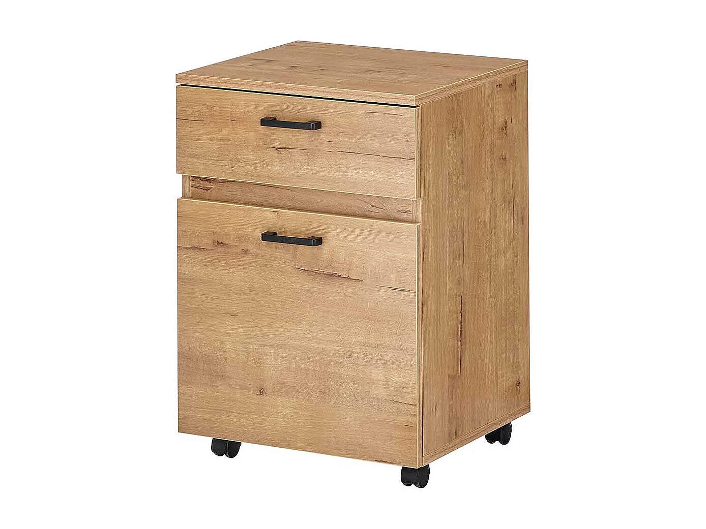 Schreibtischrollcontainer in Wildeichefarben Metallgriffen