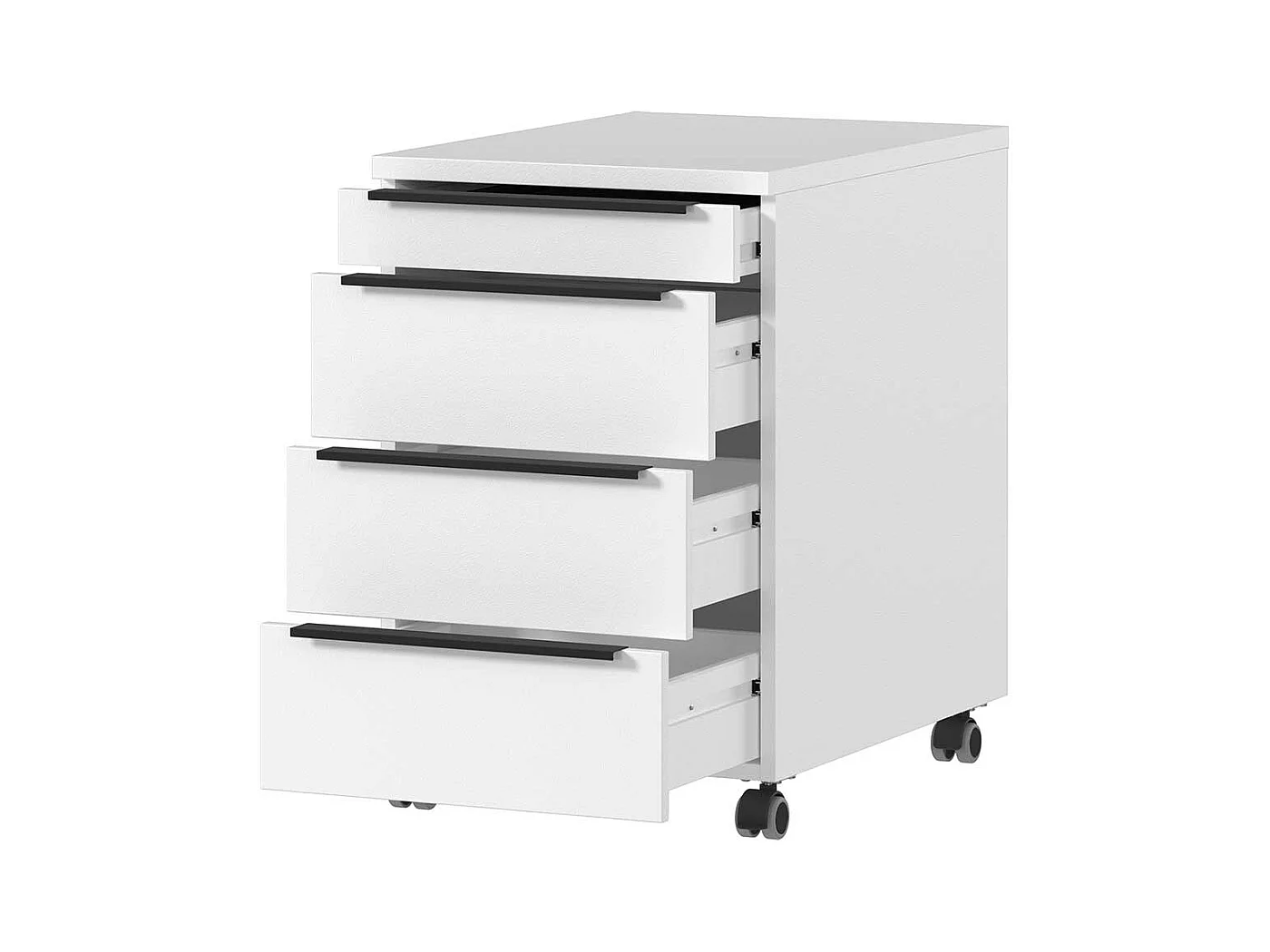 Rollcontainer Schreibtischcontainer mit vier Schubladen mit Metallgriffen