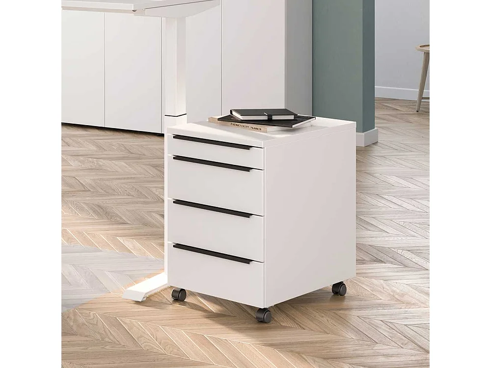 Rollcontainer Schreibtischcontainer mit vier Schubladen mit Metallgriffen