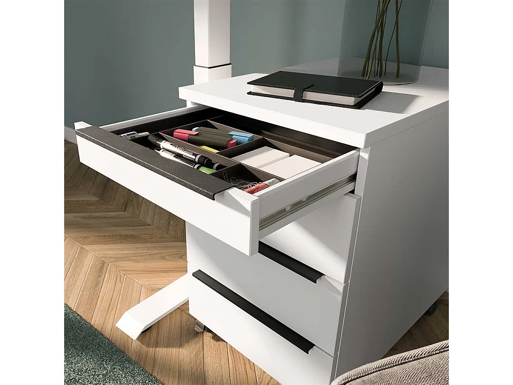 Rollcontainer Schreibtischcontainer mit vier Schubladen mit Metallgriffen