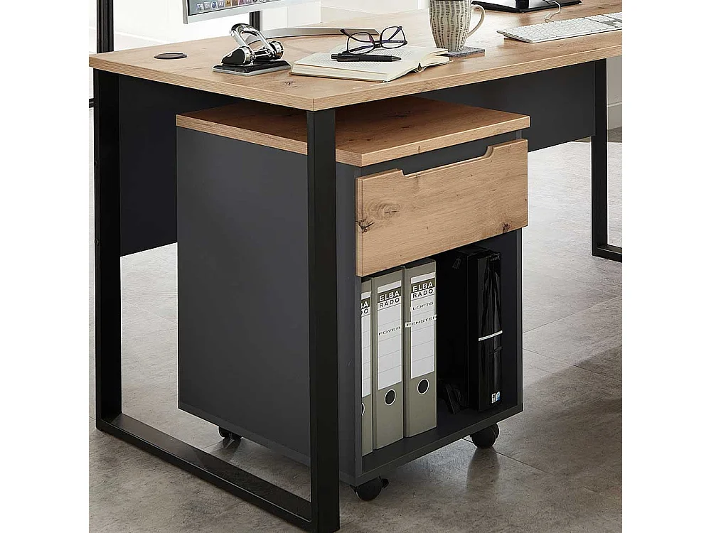 Rollcontainer mit Schublade in Dunkelgrau Wildeichefarben