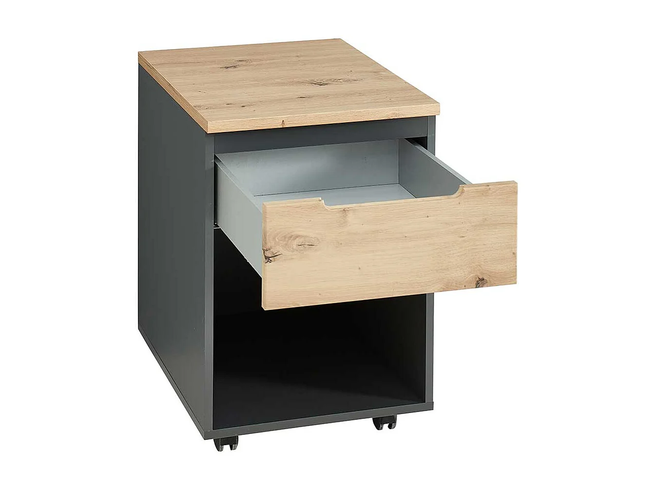 Rollcontainer mit Schublade in Dunkelgrau Wildeichefarben