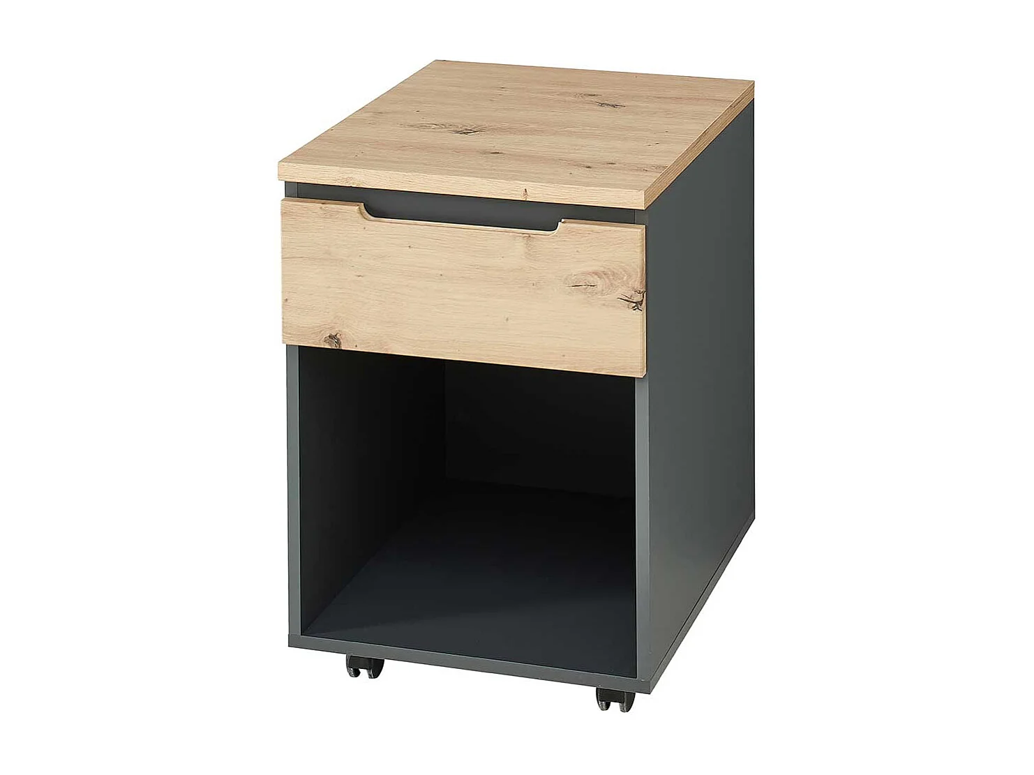 Rollcontainer mit Schublade in Dunkelgrau Wildeichefarben