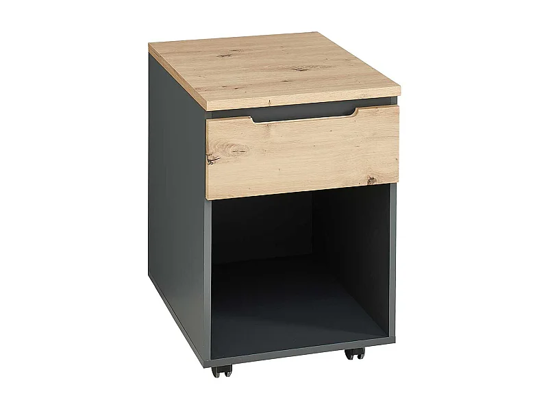 Rollcontainer mit Schublade in Dunkelgrau Wildeichefarben