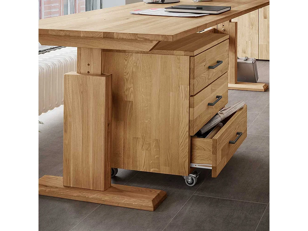 Rollcontainer Wildeiche geölt mit drei Schubladen 60 cm hoch