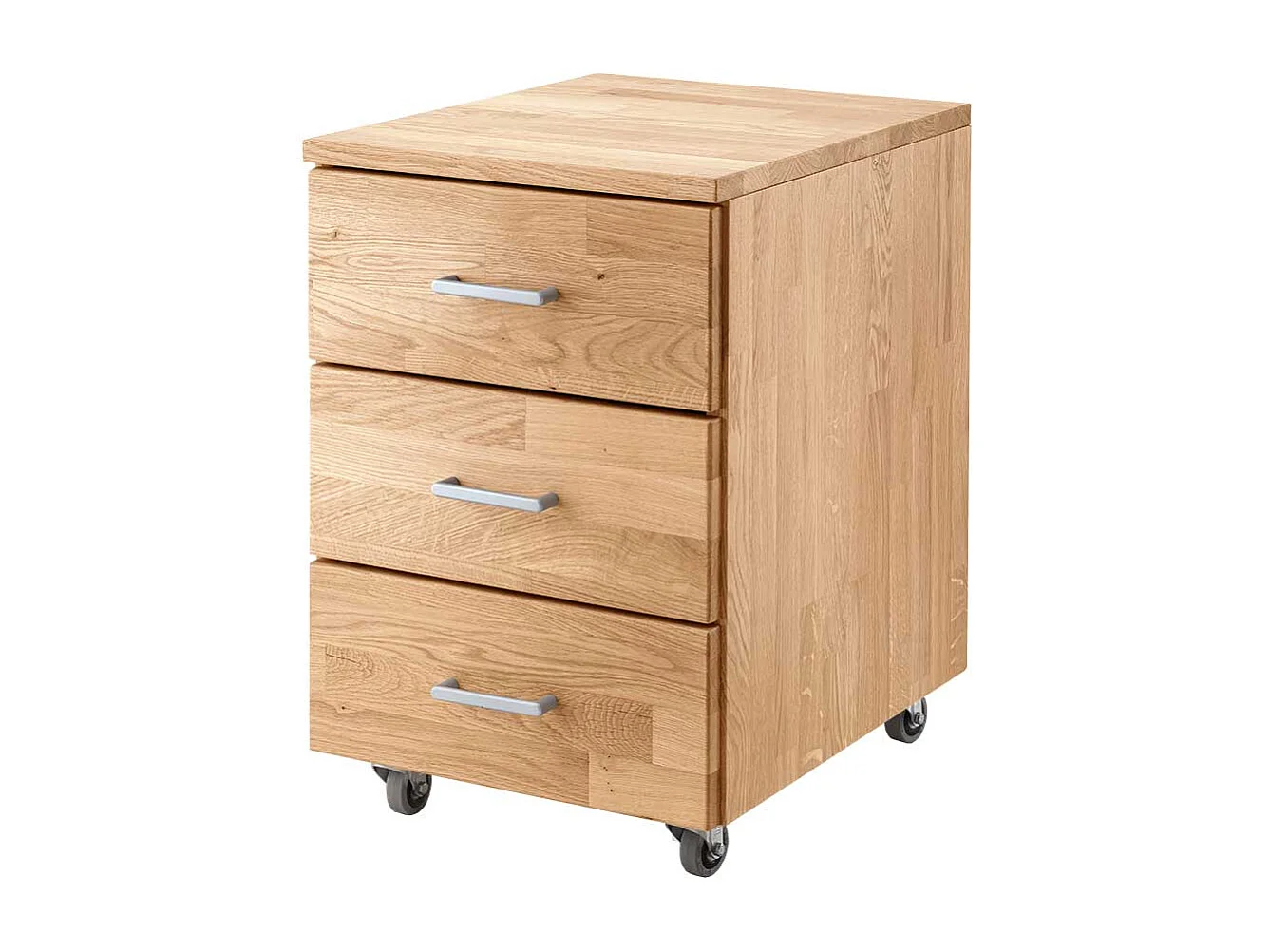 Rollcontainer Wildeiche geölt mit drei Schubladen 60 cm hoch