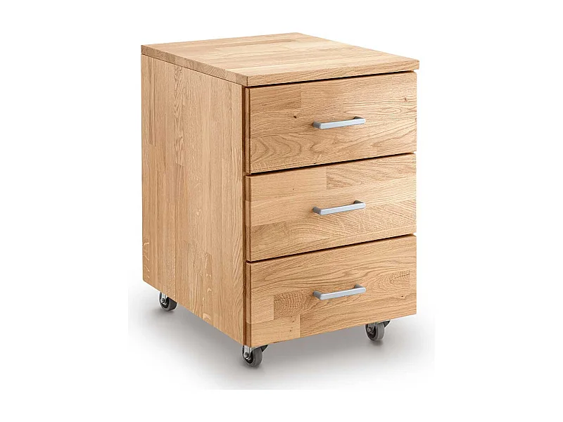 Rollcontainer Wildeiche geölt mit drei Schubladen 60 cm hoch