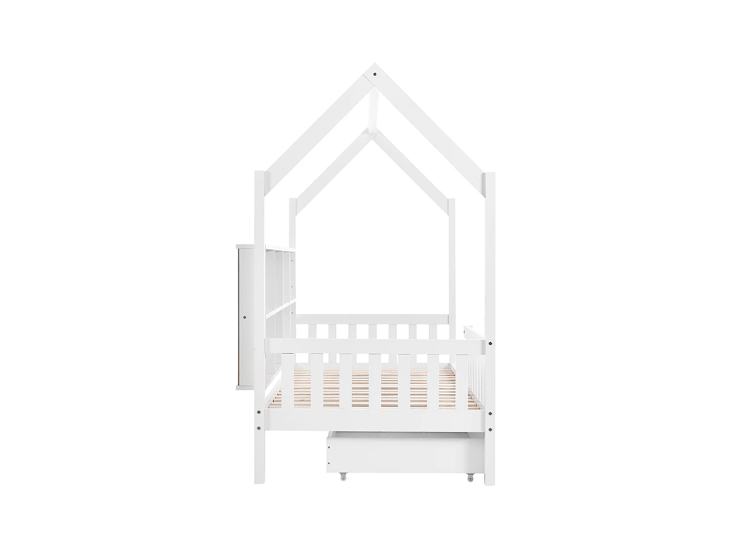 Lit cabane enfant blanc 90x200cm avec 2 tiroirs, compartiments de rangement, sans matelas