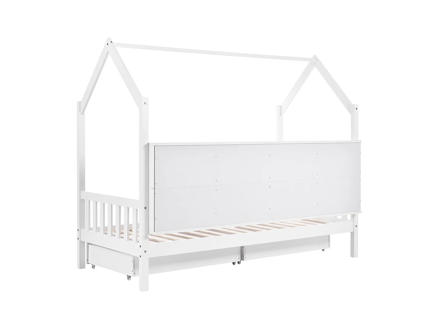 Cama infantil blanca de 90x200cm con 2 cajones y compartimentos de almacenaje, sin colchón