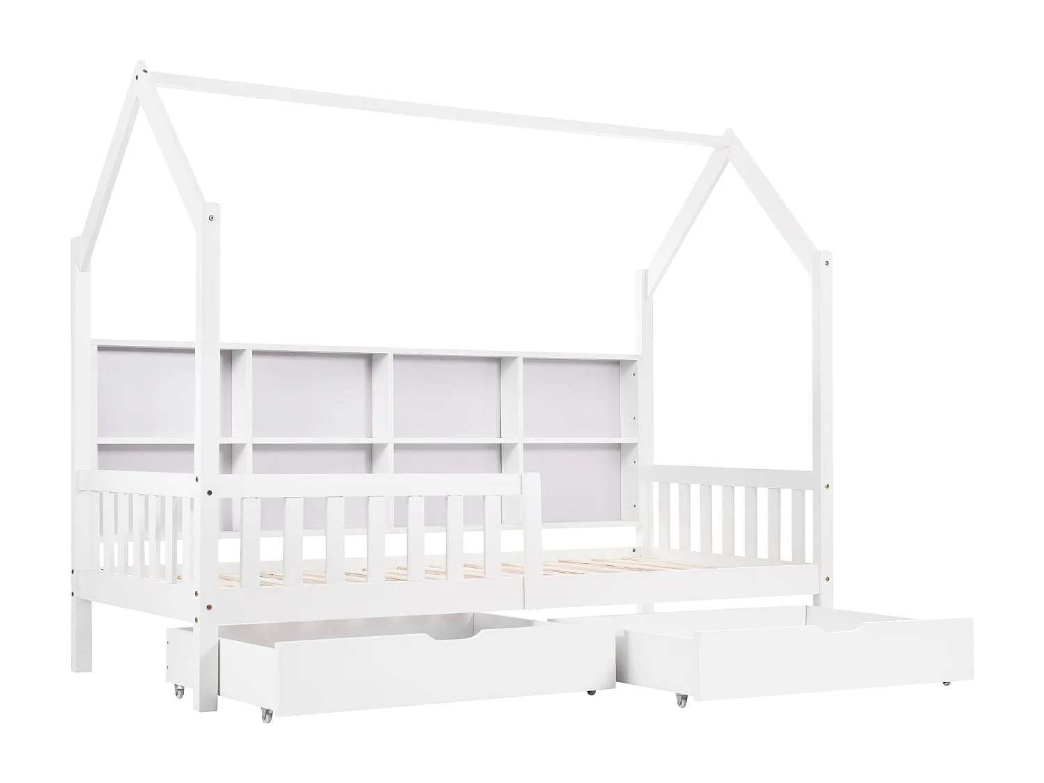 Cama cabine infantil branca 90x200cm com 2 gavetas, compartimentos de arrumação, sem colchão