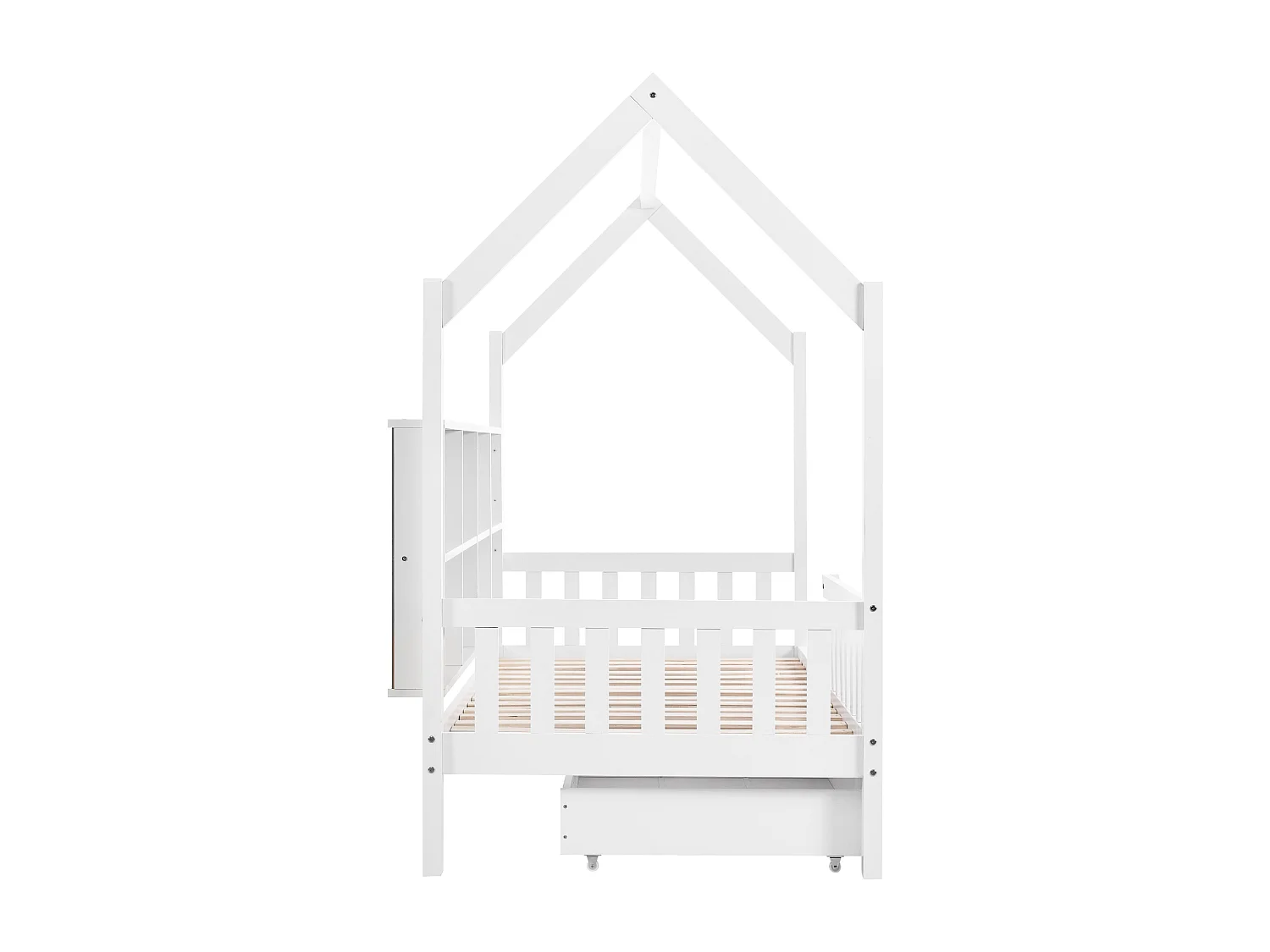 Cama cabine infantil branca 90x200cm com 2 gavetas, compartimentos de arrumação, sem colchão