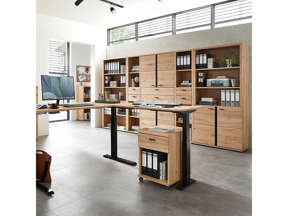 Rollcontainer aus Spanplatte und Massivholz 44 cm breit