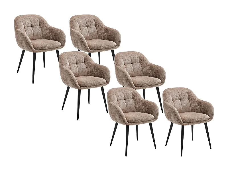 Conjunto de 6 sillas con reposabrazos en tejido texturizado y metal negro - Topo - LASSANDRA de Pascal Morabito