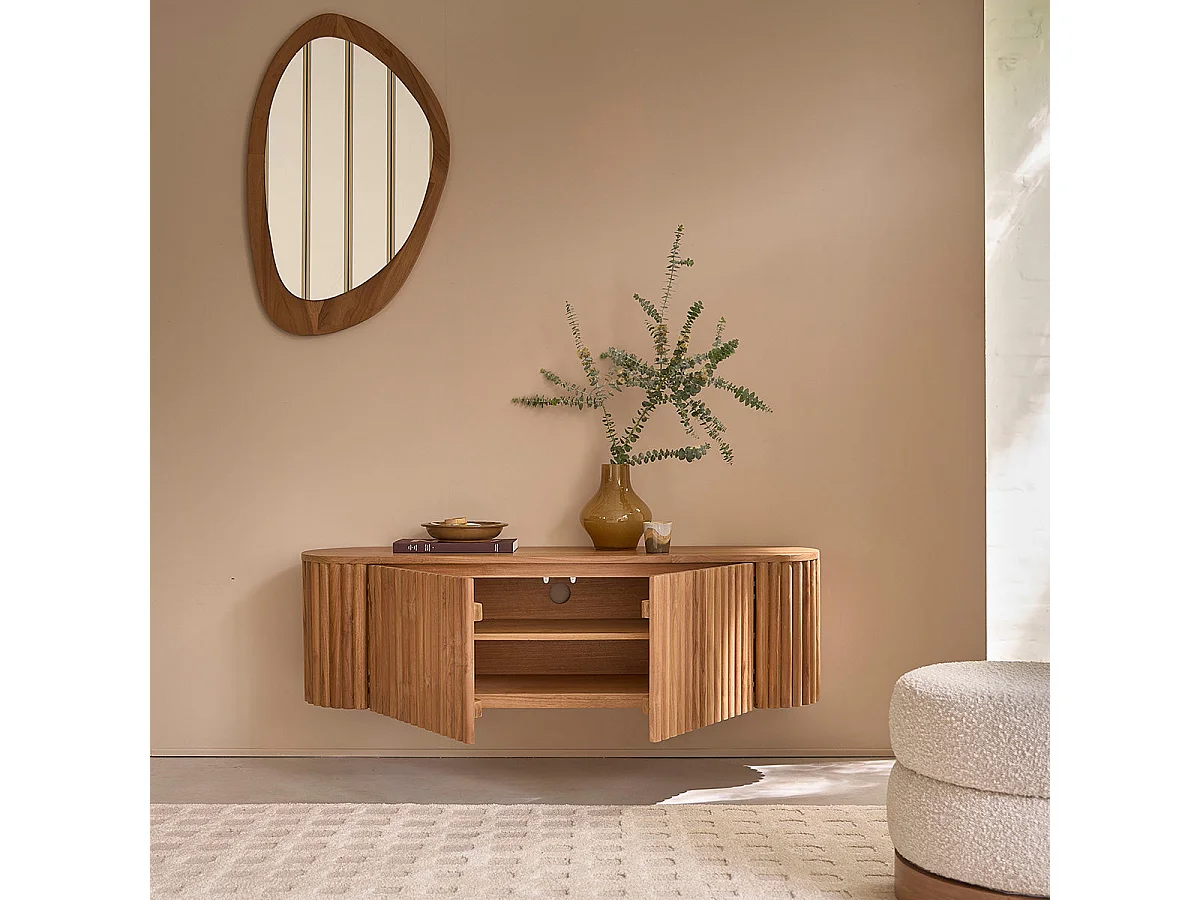 Mueble de TV suspendido de teca maciza de 140 cm